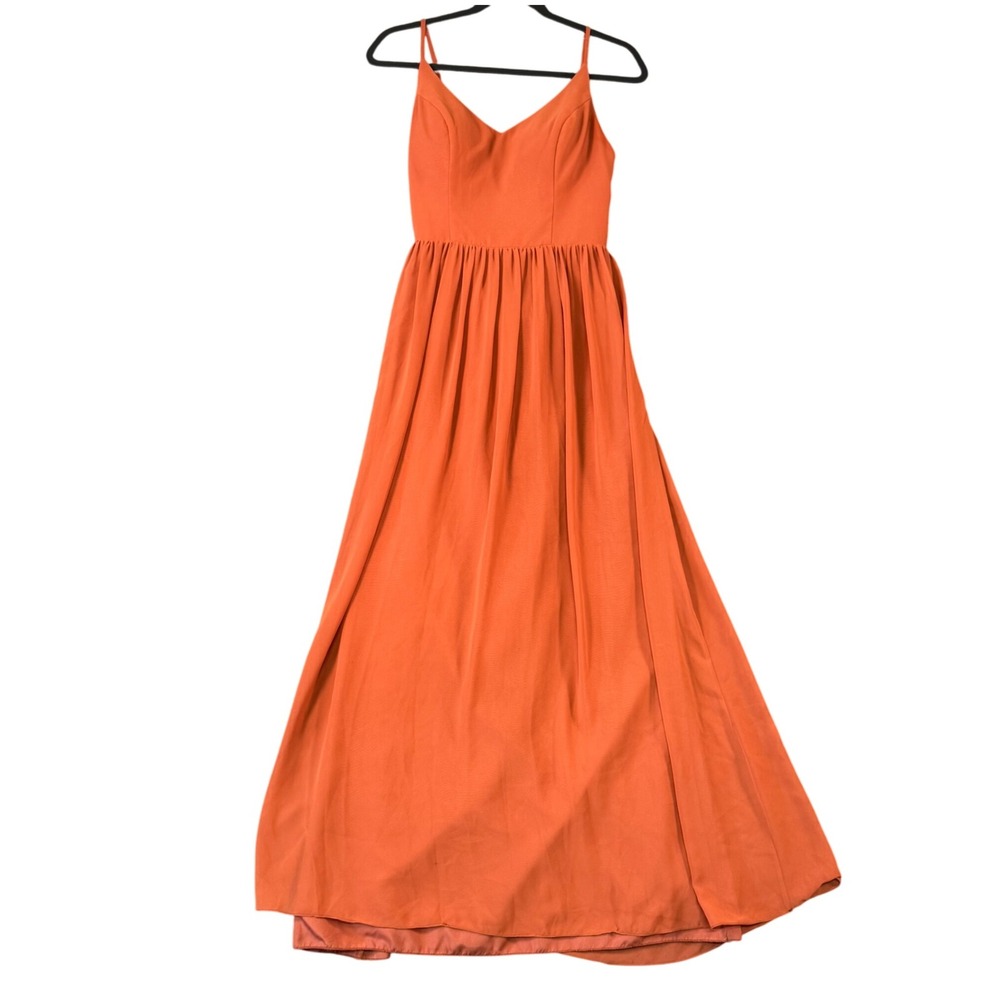 Revelry‎ Orange Maxi Dress Size 6 Formal Satin Open Back Spaghetti Strap Gown